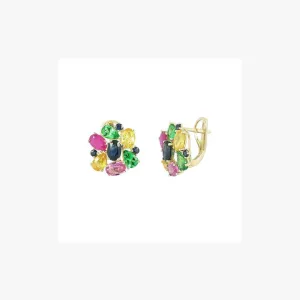Fashion Pink / Yellow / Blue Sapphire Ruby Yellow Gold Earring