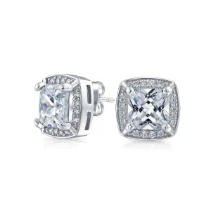 Fashion Square Cushion Cut CZ Stud Earrings Simulated Ruby Rose Gold Options