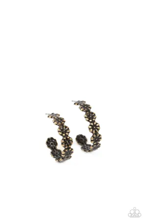 Floral Fad - Brass - Tiny Flower Paparazzi Hoop Earrings
