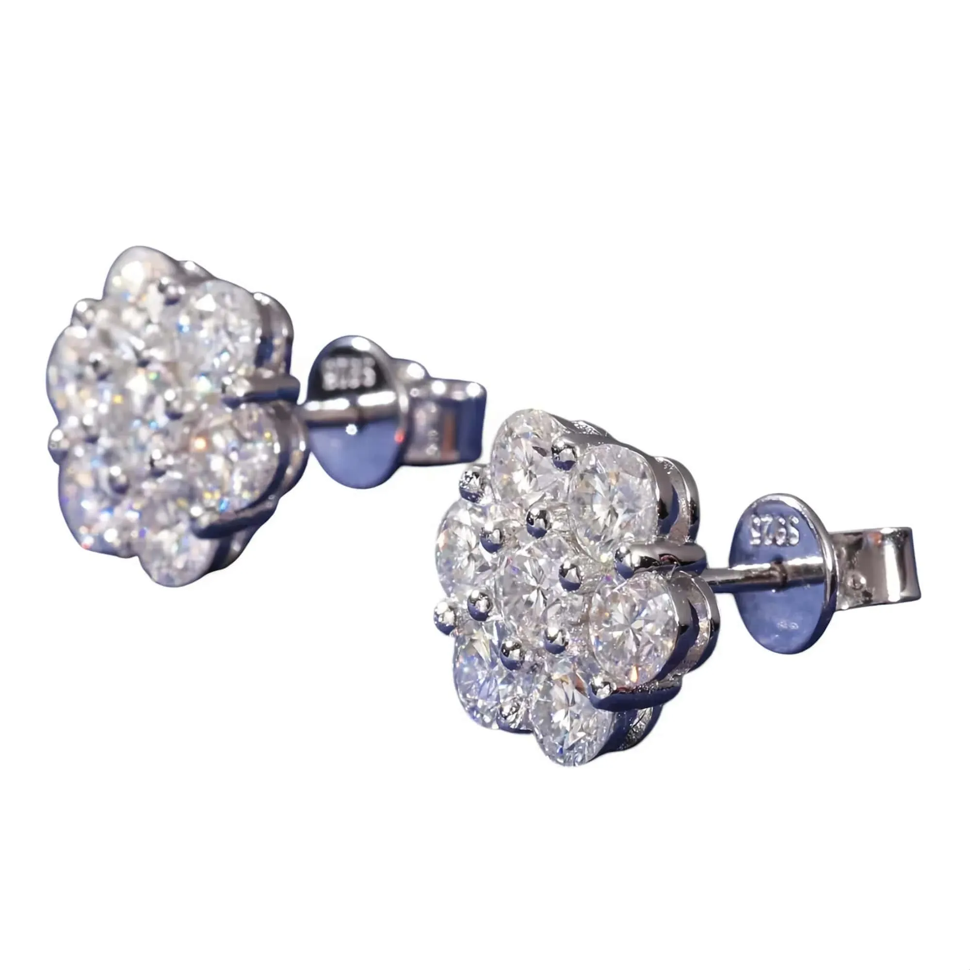 Flower Cluster Earrings Men (Silver, Stud)