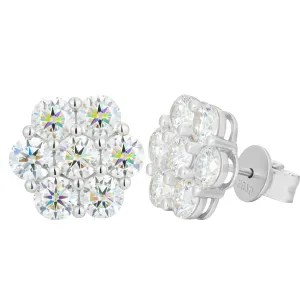 Flower Cluster Earrings Men (Silver, Stud)