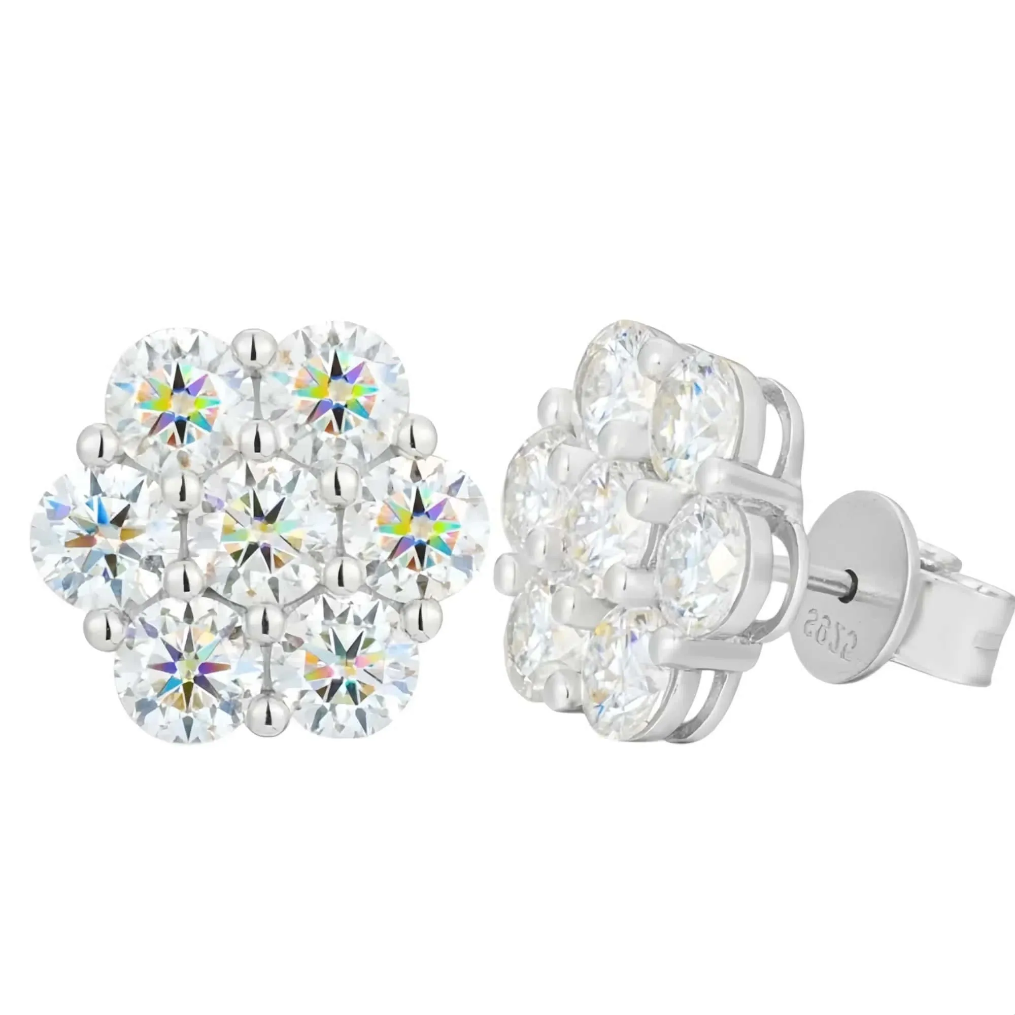 Flower Cluster Earrings Men (Silver, Stud)
