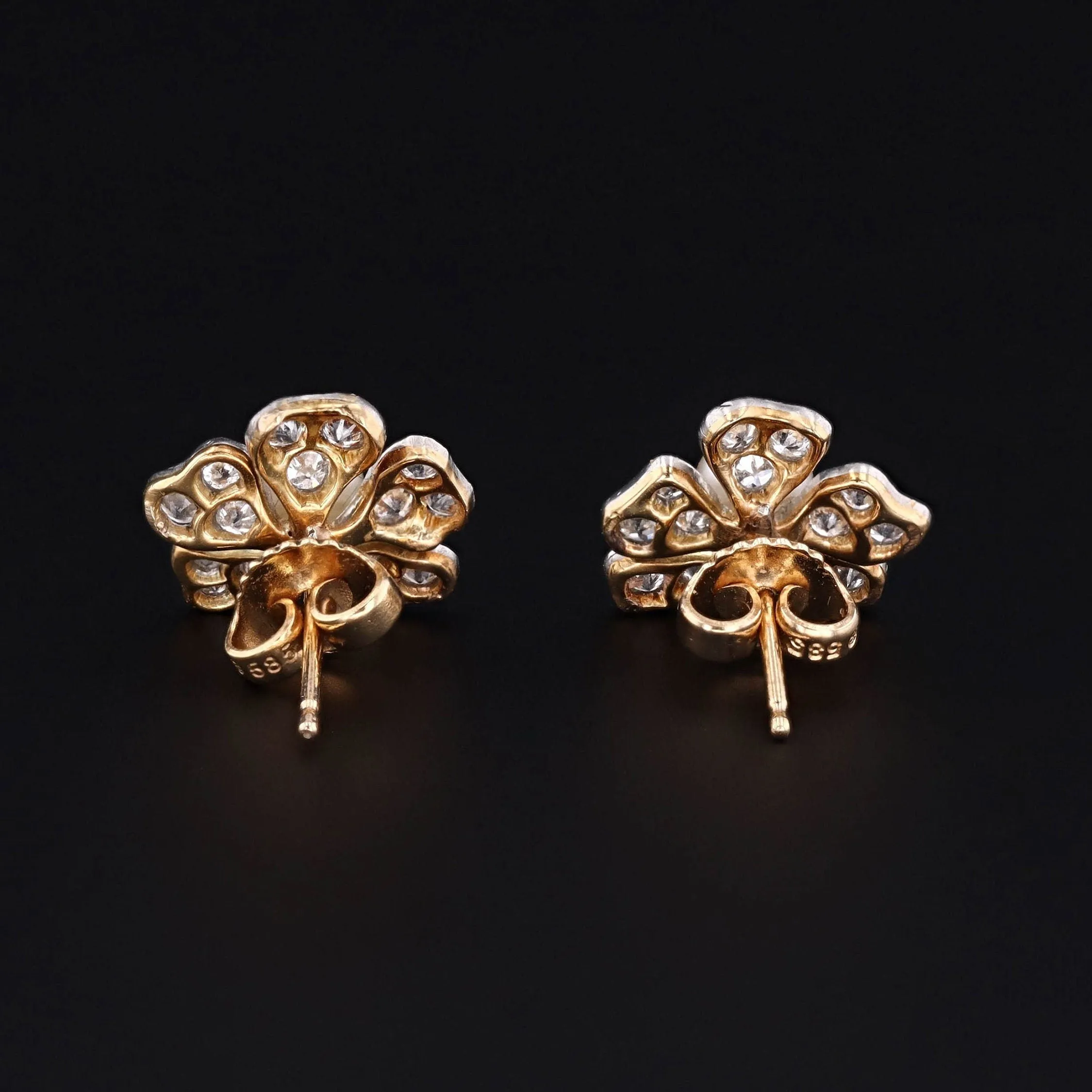 Flower Earrings | 14k Gold, Platinum, Diamond & Pearl Earrings