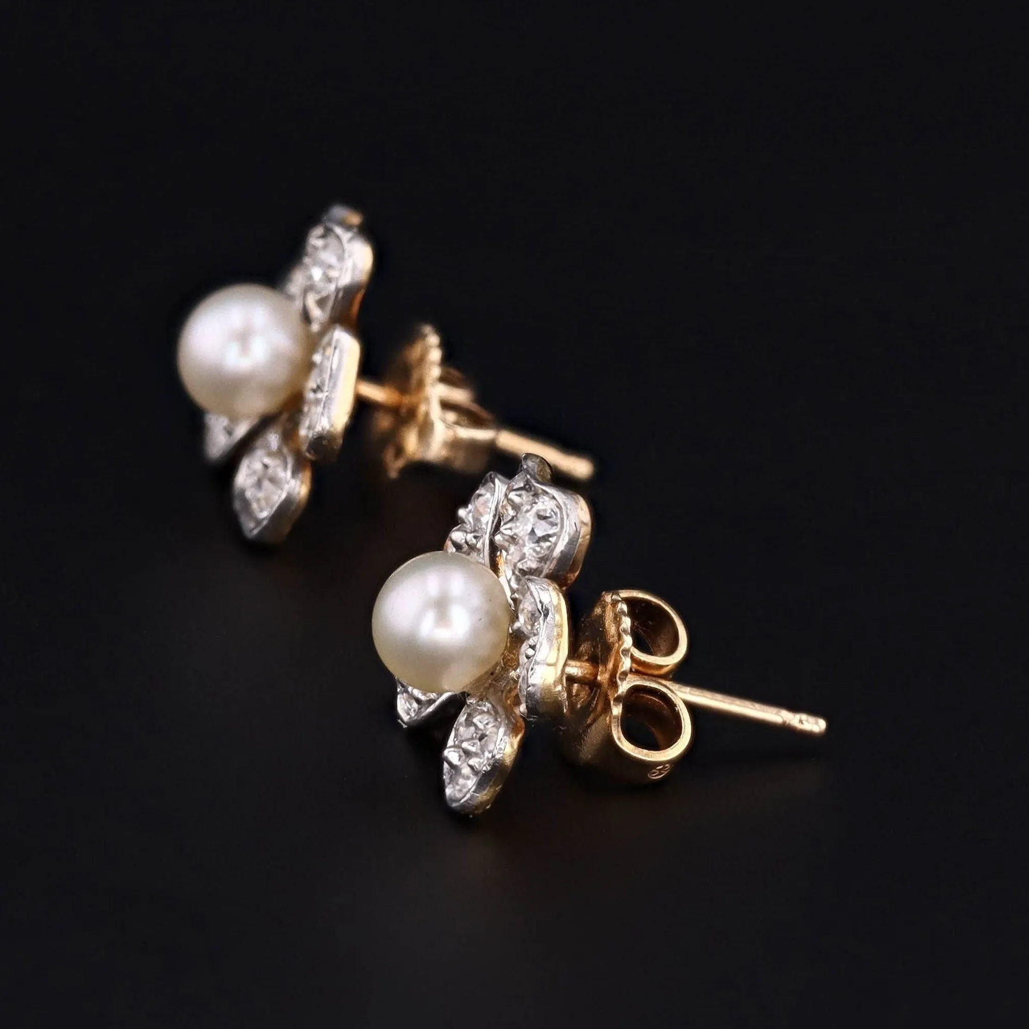 Flower Earrings | 14k Gold, Platinum, Diamond & Pearl Earrings