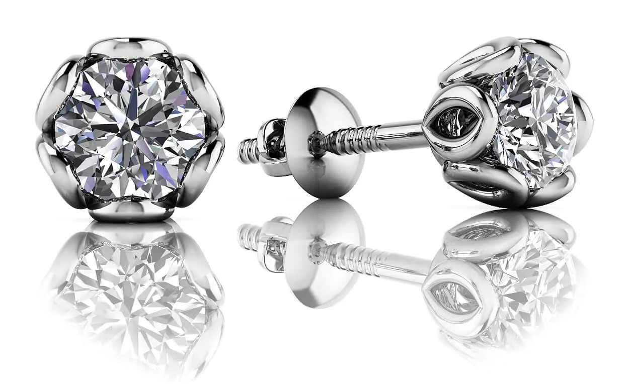 Flower Petal Diamond Stud Earrings with 0.24 ct.(finished) 3.2mm