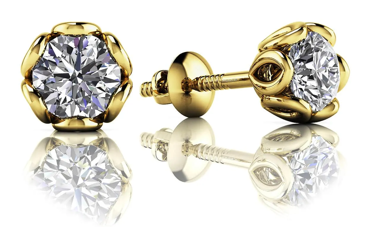 Flower Petal Diamond Stud Earrings with 0.24 ct.(finished) 3.2mm