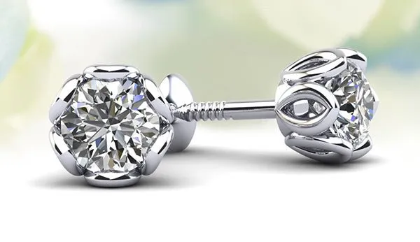 Flower Petal Diamond Stud Earrings with 0.24 ct.(finished) 3.2mm