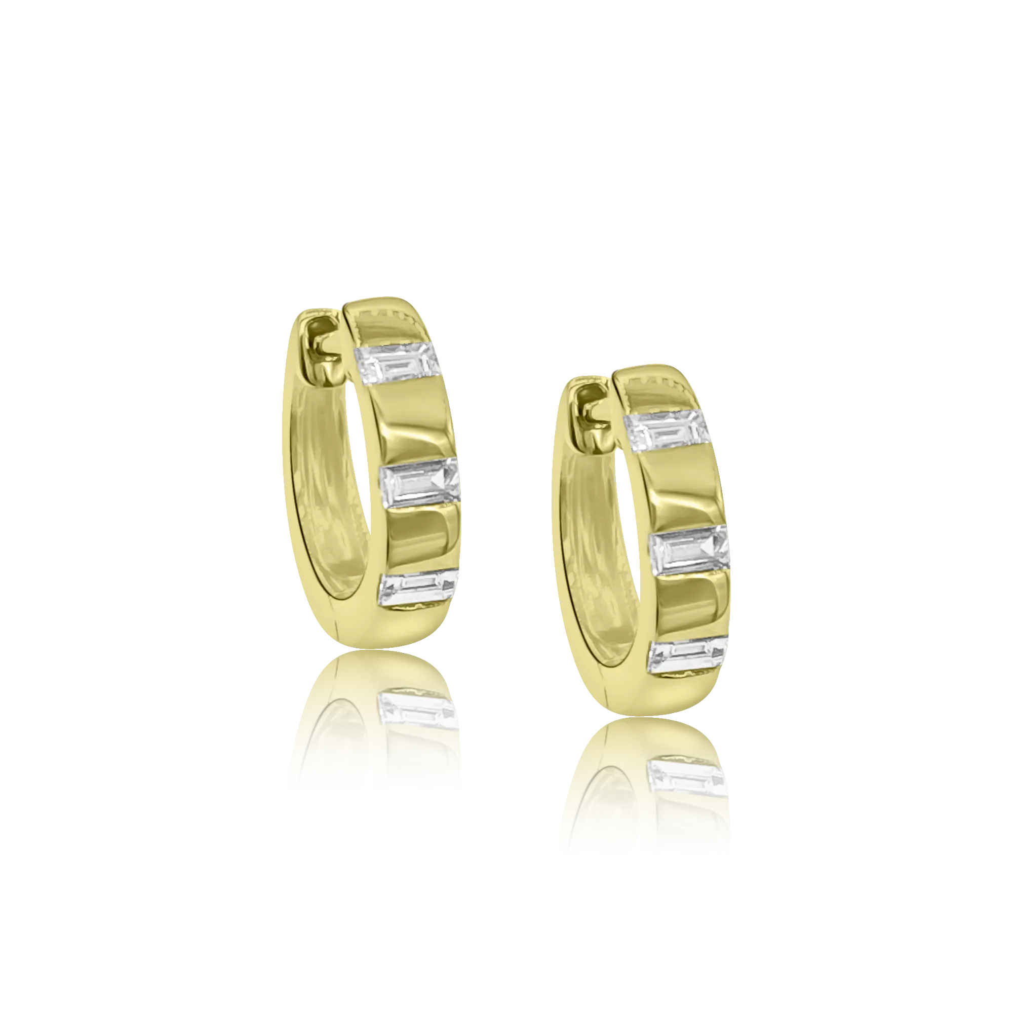 Flush Set Baguette Diamond Hoop Earrings