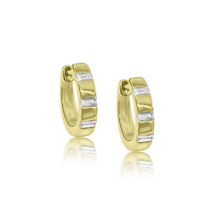 Flush Set Baguette Diamond Hoop Earrings