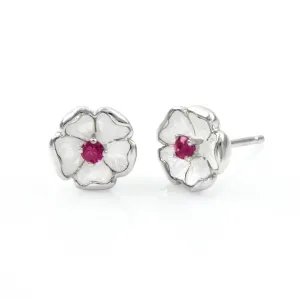 French Enamel and Ruby Flower Earrings