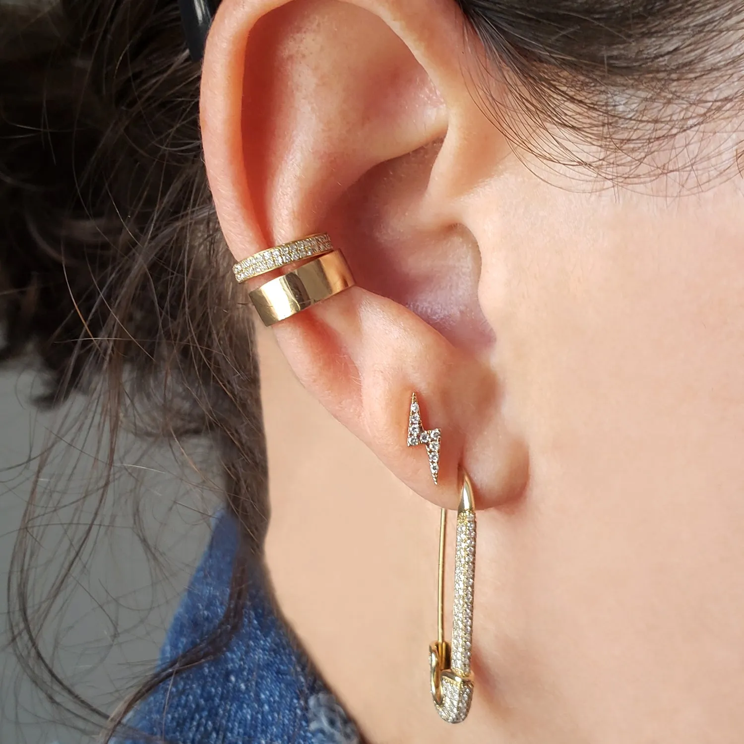 Full Double Row Diamond & Gold Ear Cuff