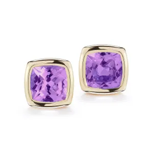 Gaia - Stud Earrings with Amethyst, 18k Yellow Gold