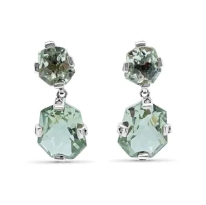 Galactical Freeform Drop Earrings in Green Amethyst and Engraved Sterling Silver