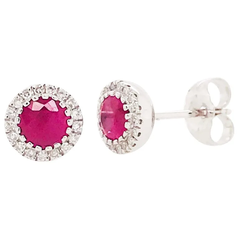 Gemstone and Diamond Halo Stud Earrings