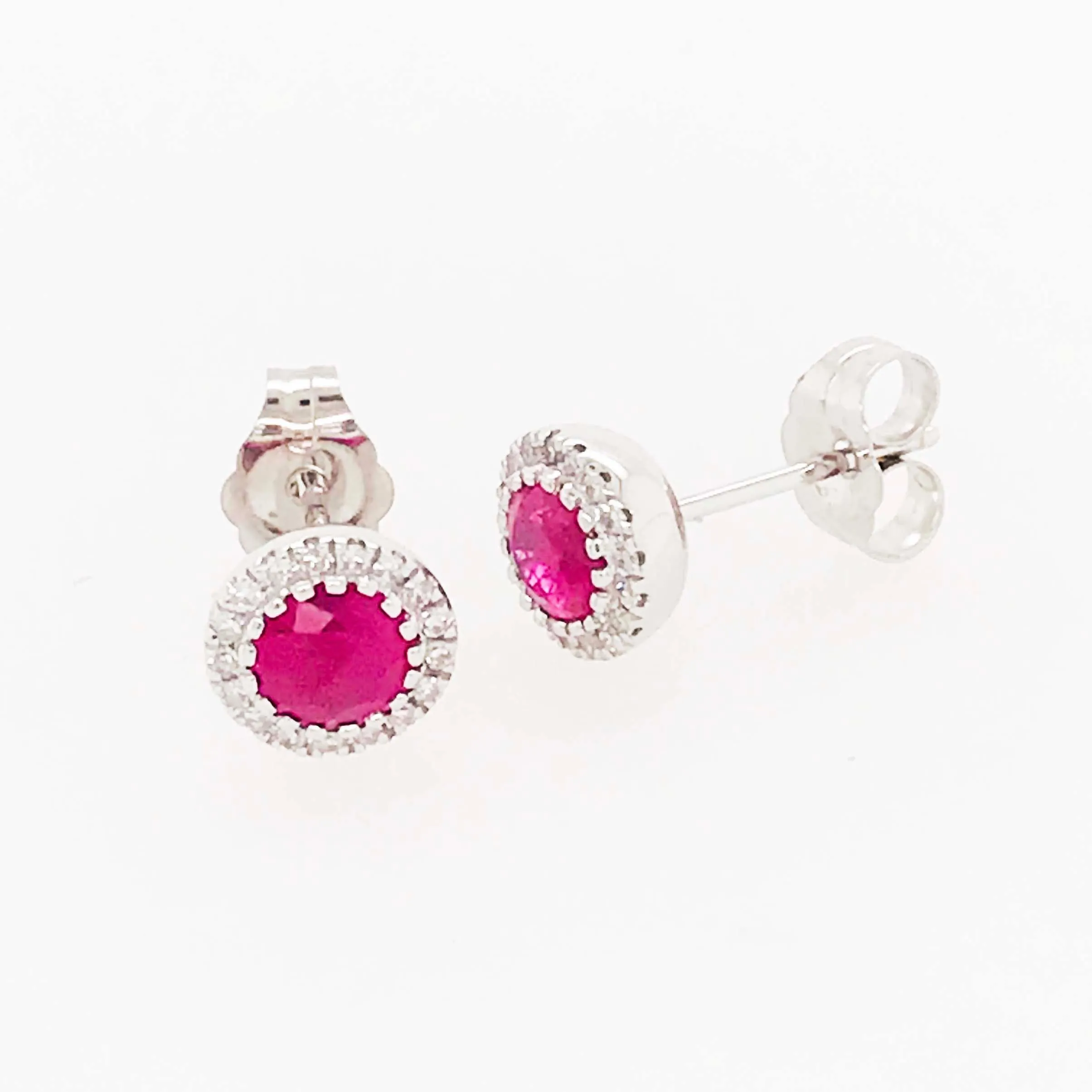 Gemstone and Diamond Halo Stud Earrings