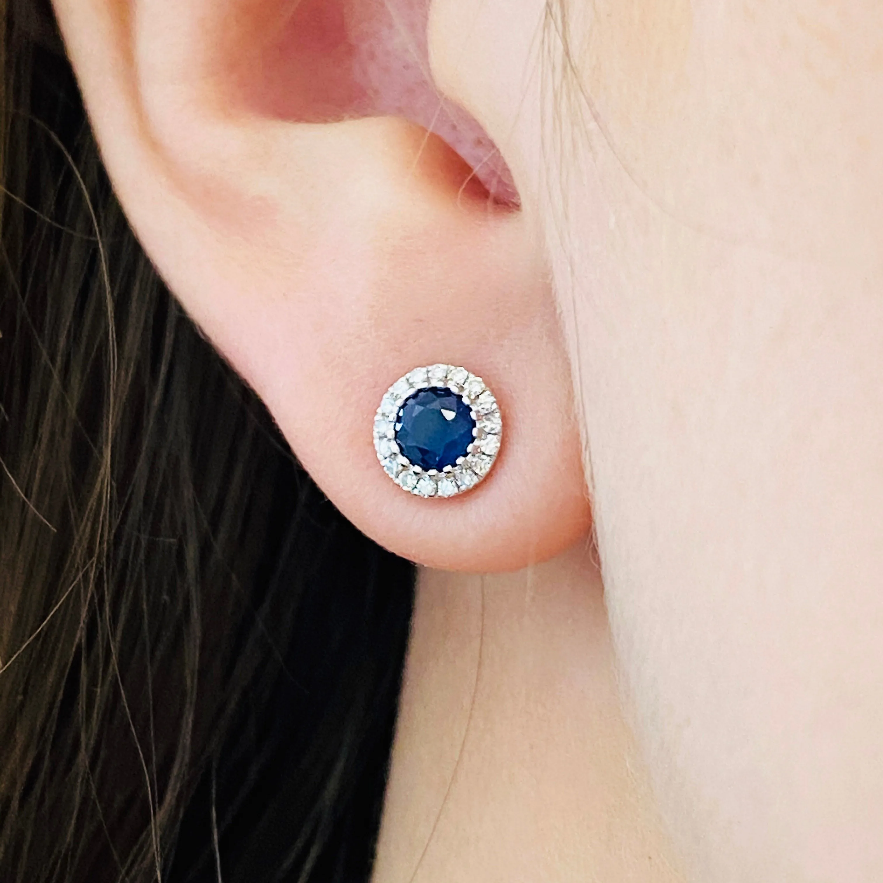 Gemstone and Diamond Halo Stud Earrings