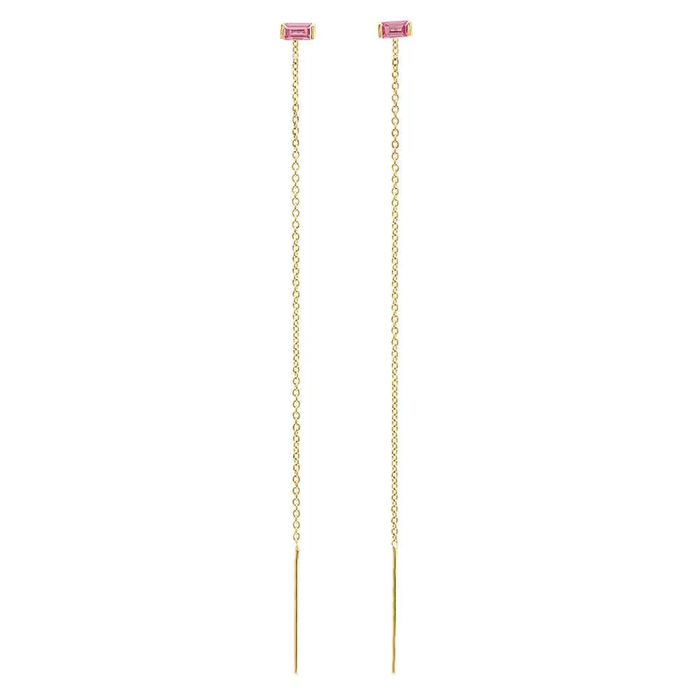 Gemstone Baguette Threader Earrings