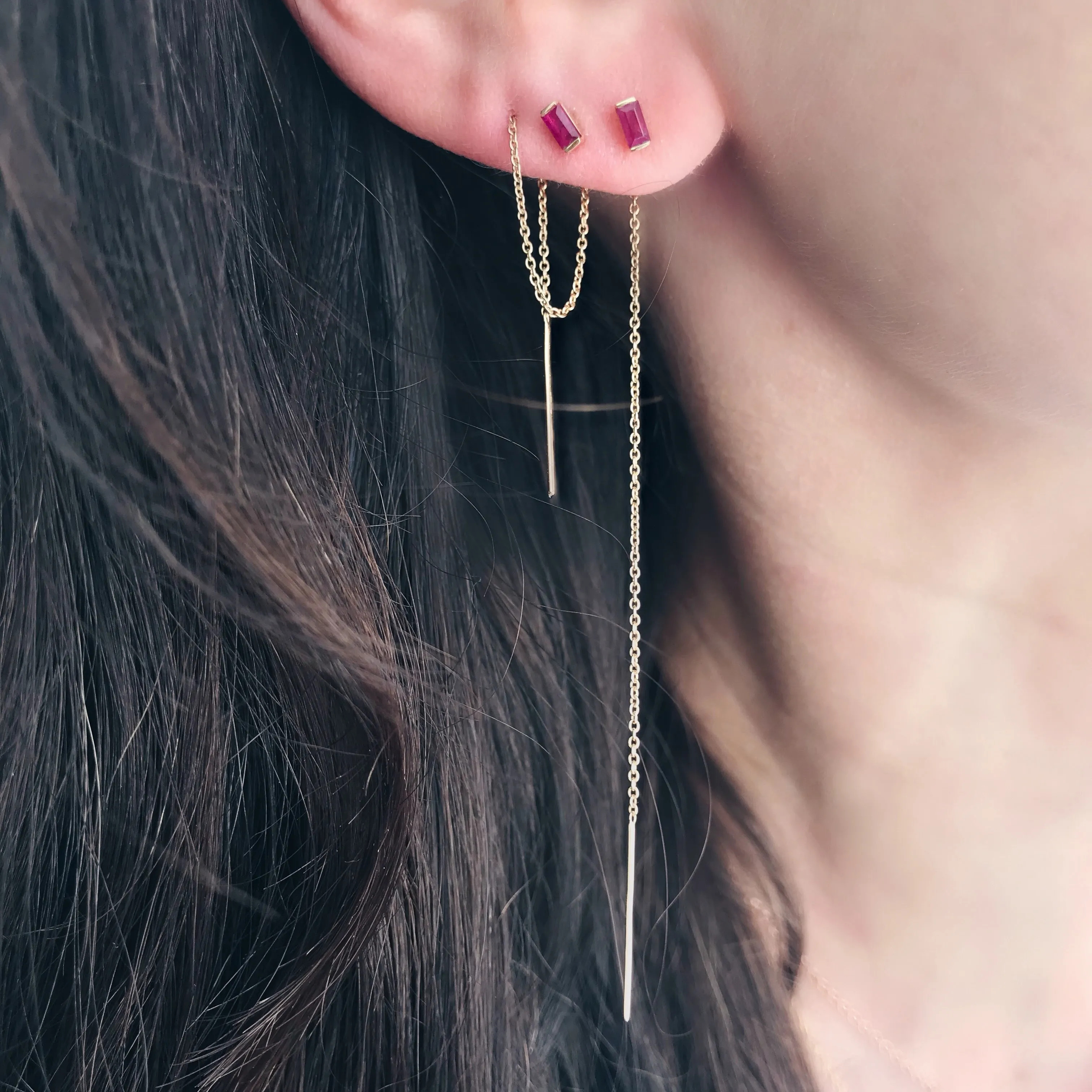 Gemstone Baguette Threader Earrings