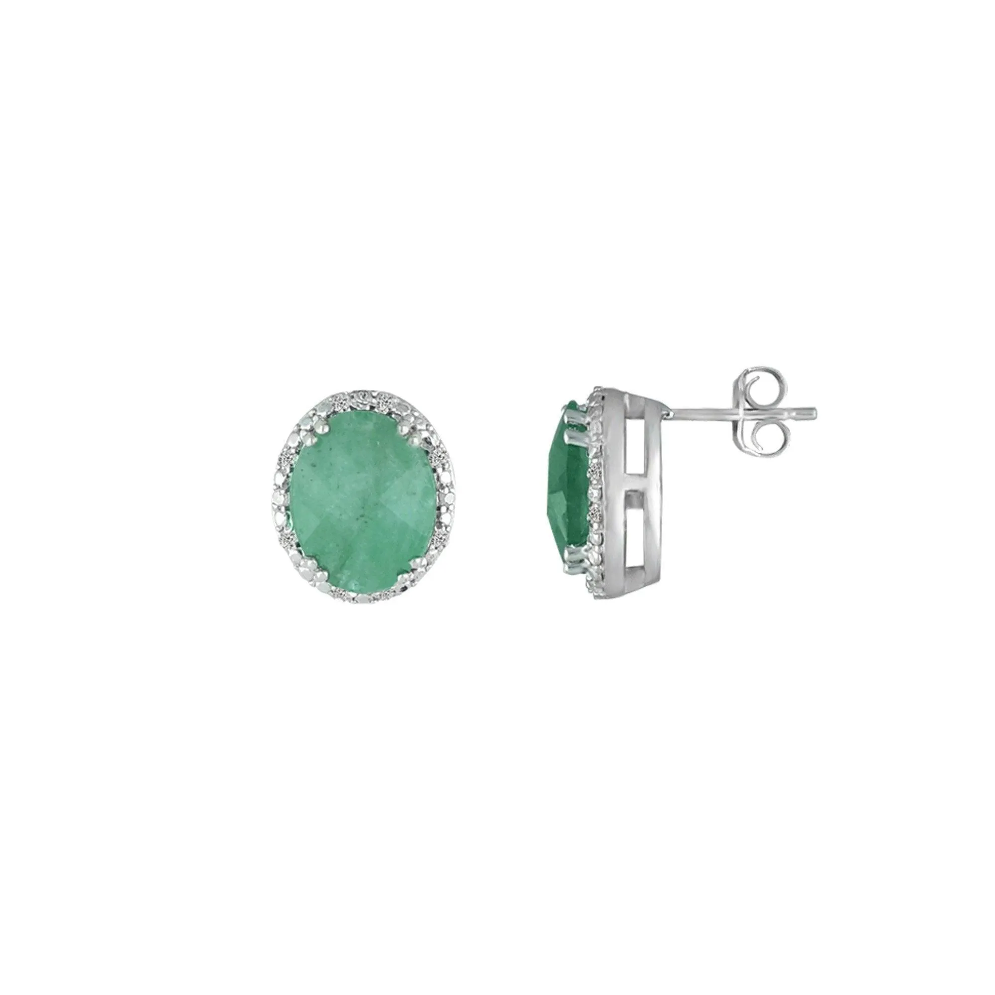 Genuine Emerald and Diamond Accent Stud Earrings