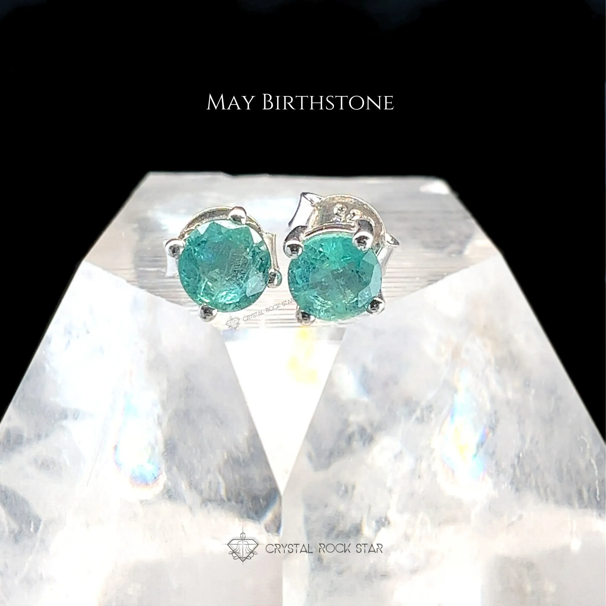 Genuine Emerald Sterling Silver Stud Earrings
