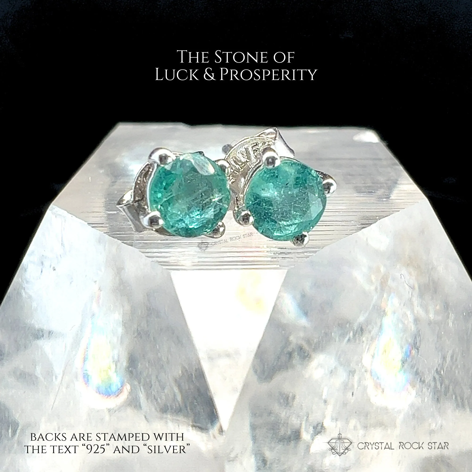 Genuine Emerald Sterling Silver Stud Earrings