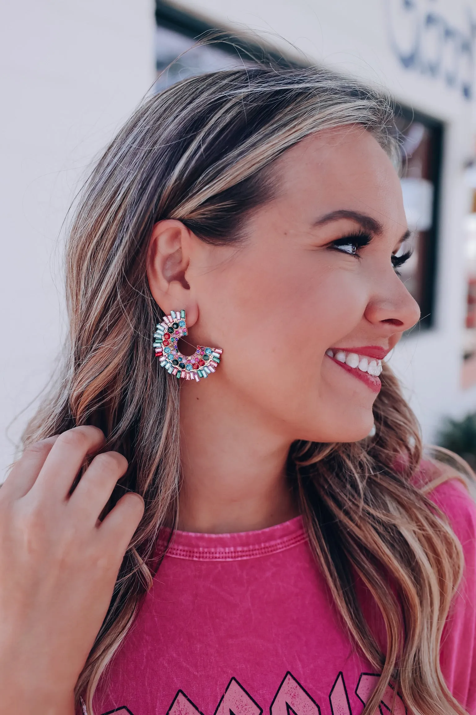 Geometric Crystal Stud Earrings - Multi