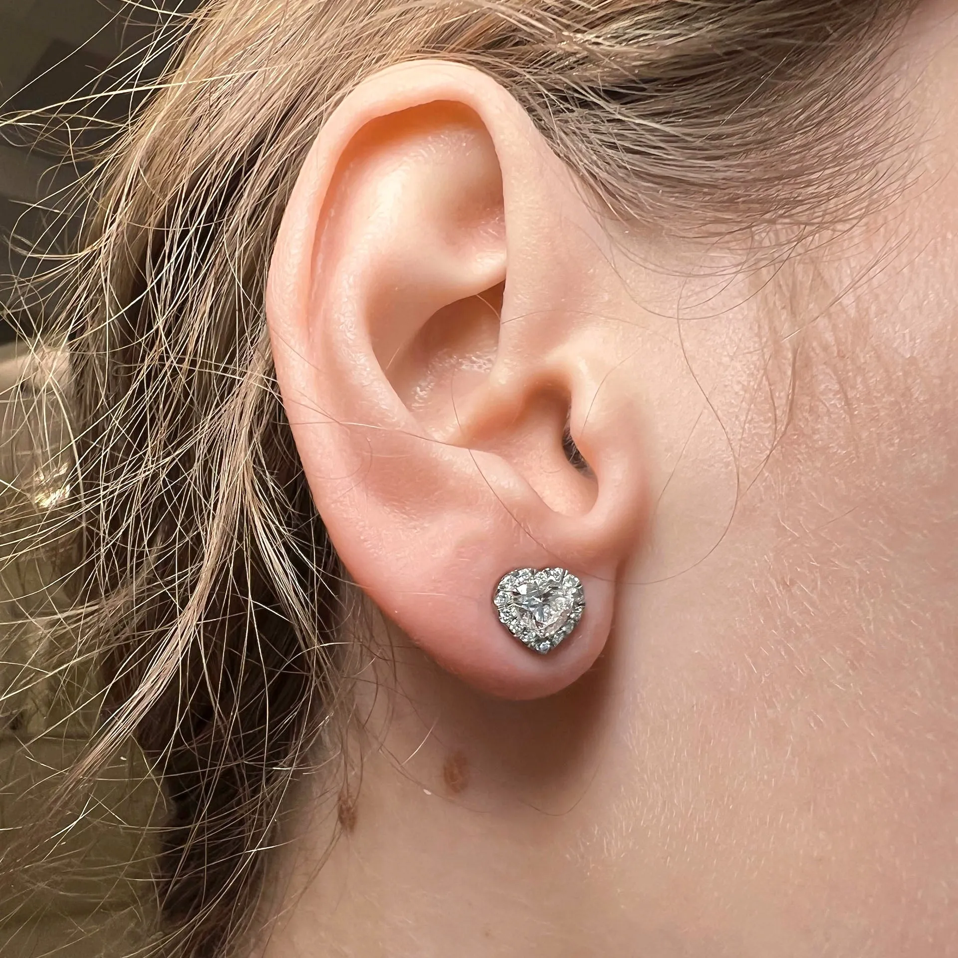 GIA Certified Halo studs with Heart Shape diamonds in Platinum