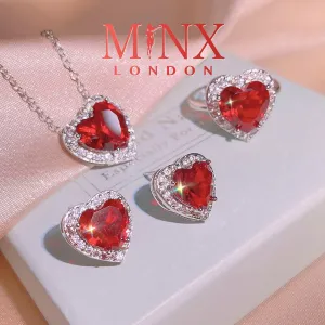 Gift for Girlfriend | Womens Jewellery Set | Heart Necklace | Heart Pendant | Heart Earrings | Heart Ring | Red Diamond Heart Ring