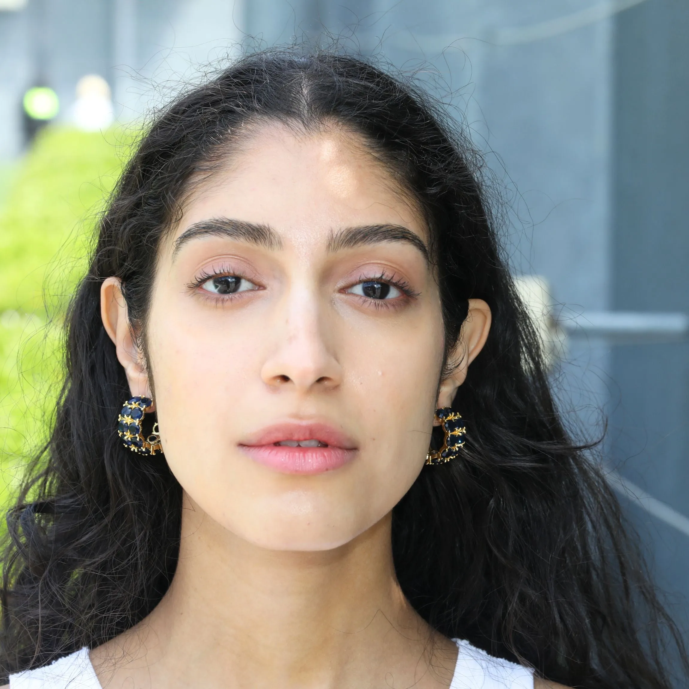 Gilded Glamor Hoops: Sapphire