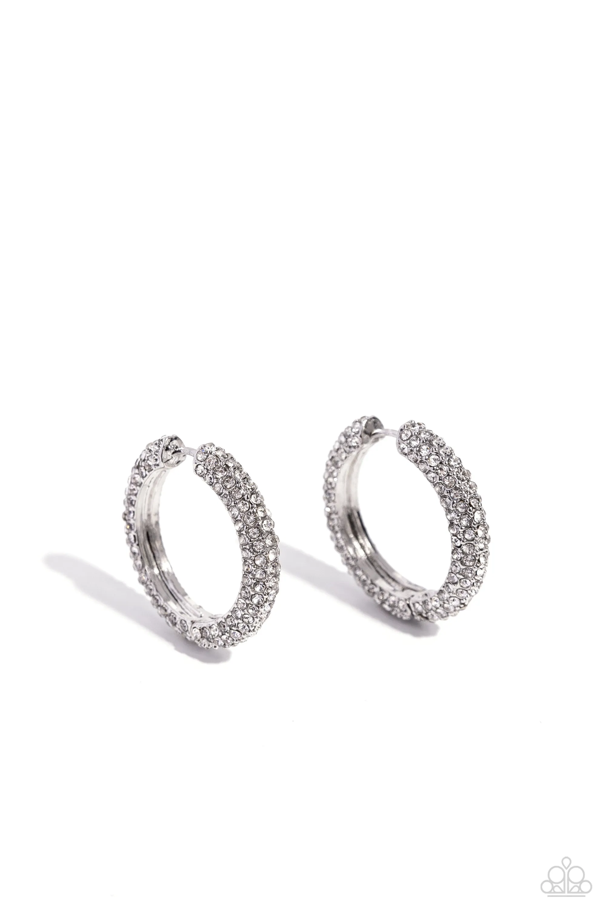 Glowing Praise - White - Rhinestone Encrusted Paparazzi Hinge Hoop Earrings