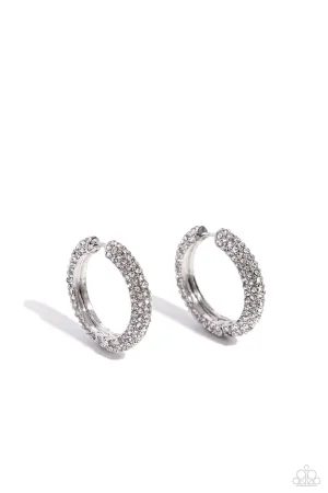 Glowing Praise - White - Rhinestone Encrusted Paparazzi Hinge Hoop Earrings