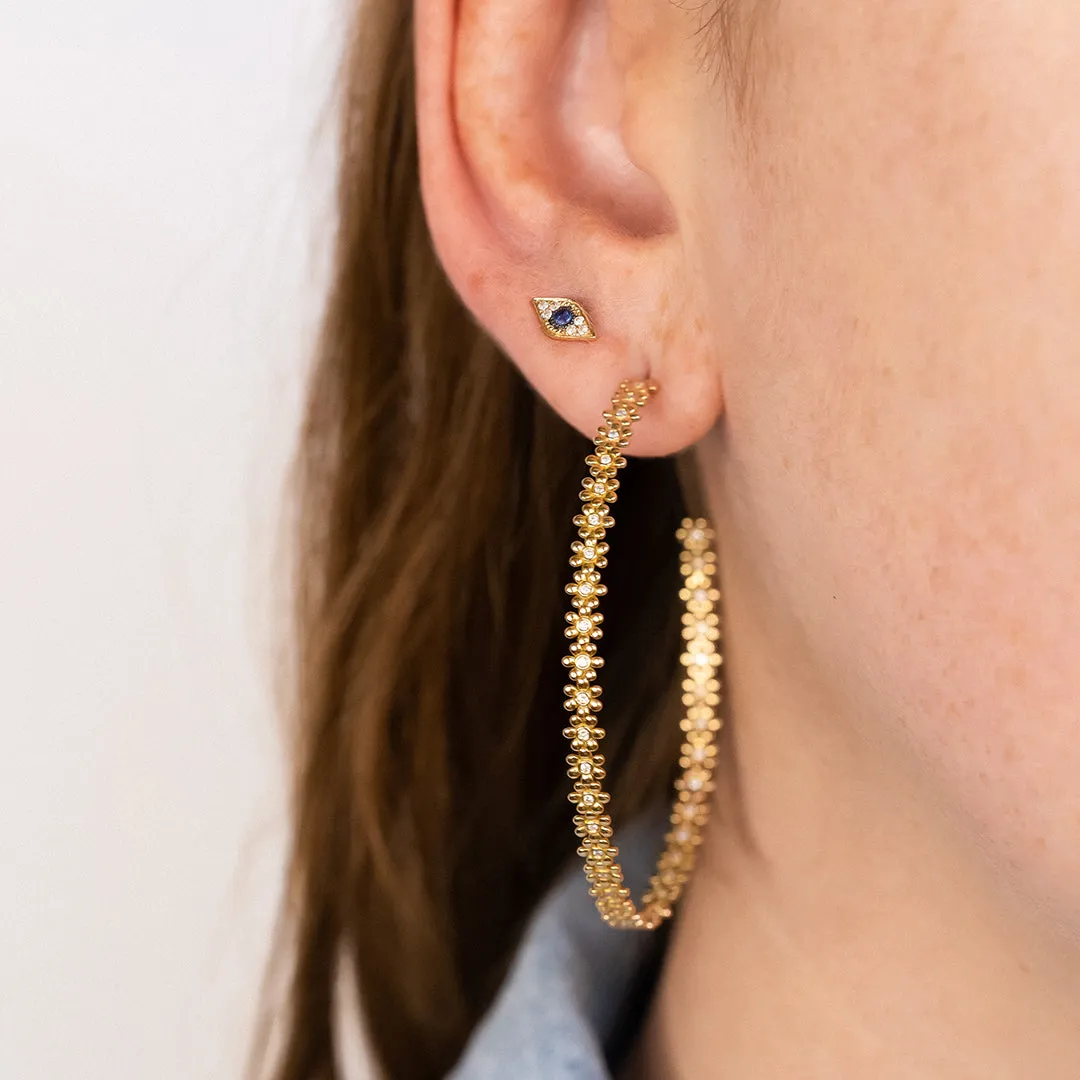 Gold & Diamond Mini Eye with Sapphire Stud