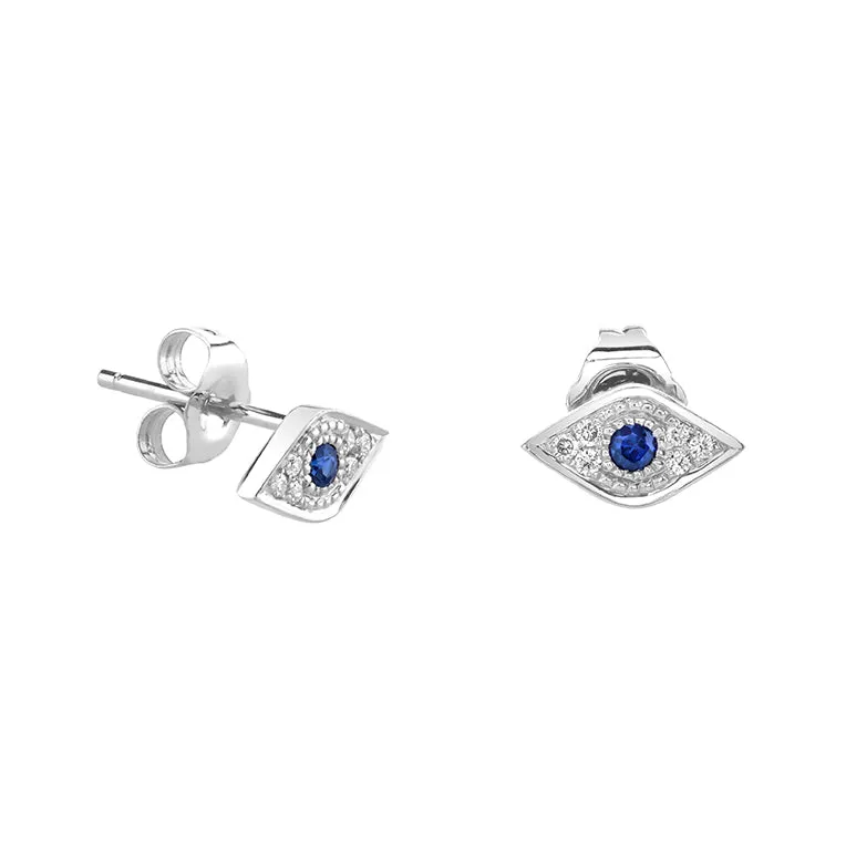 Gold & Diamond Mini Eye with Sapphire Stud