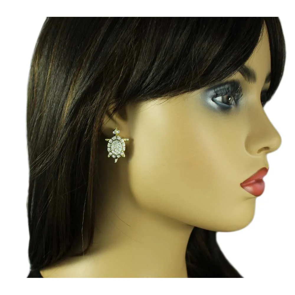 Gold and Crystal Animated Turtle Pierced Earring - REC556