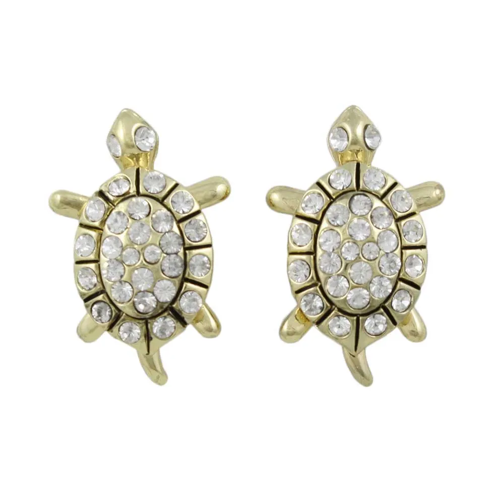 Gold and Crystal Animated Turtle Pierced Earring - REC556