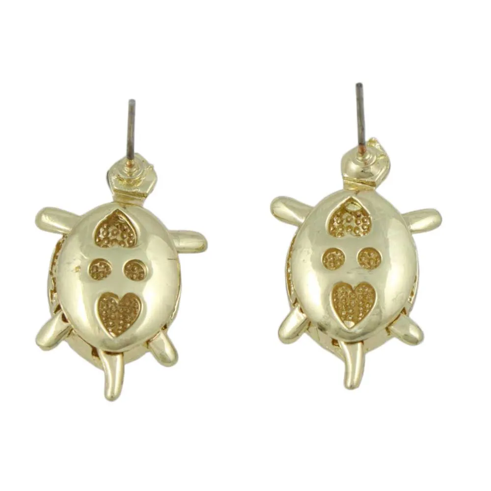 Gold and Crystal Animated Turtle Pierced Earring - REC556