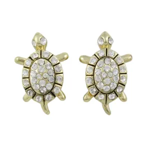 Gold and Crystal Animated Turtle Pierced Earring - REC556