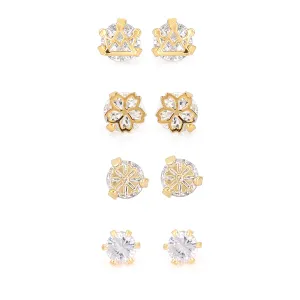 GOLD CRYSTAL SET OF 4 STUD  EARRINGS #SWR-CP4489 (GF6-GD8)