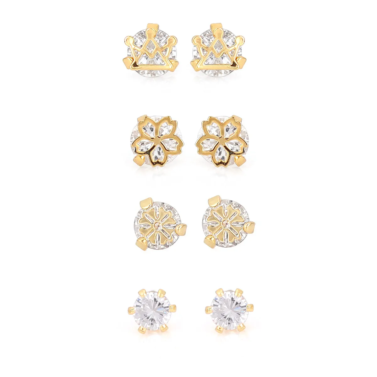 GOLD CRYSTAL SET OF 4 STUD  EARRINGS #SWR-CP4489 (GF6-GD8)