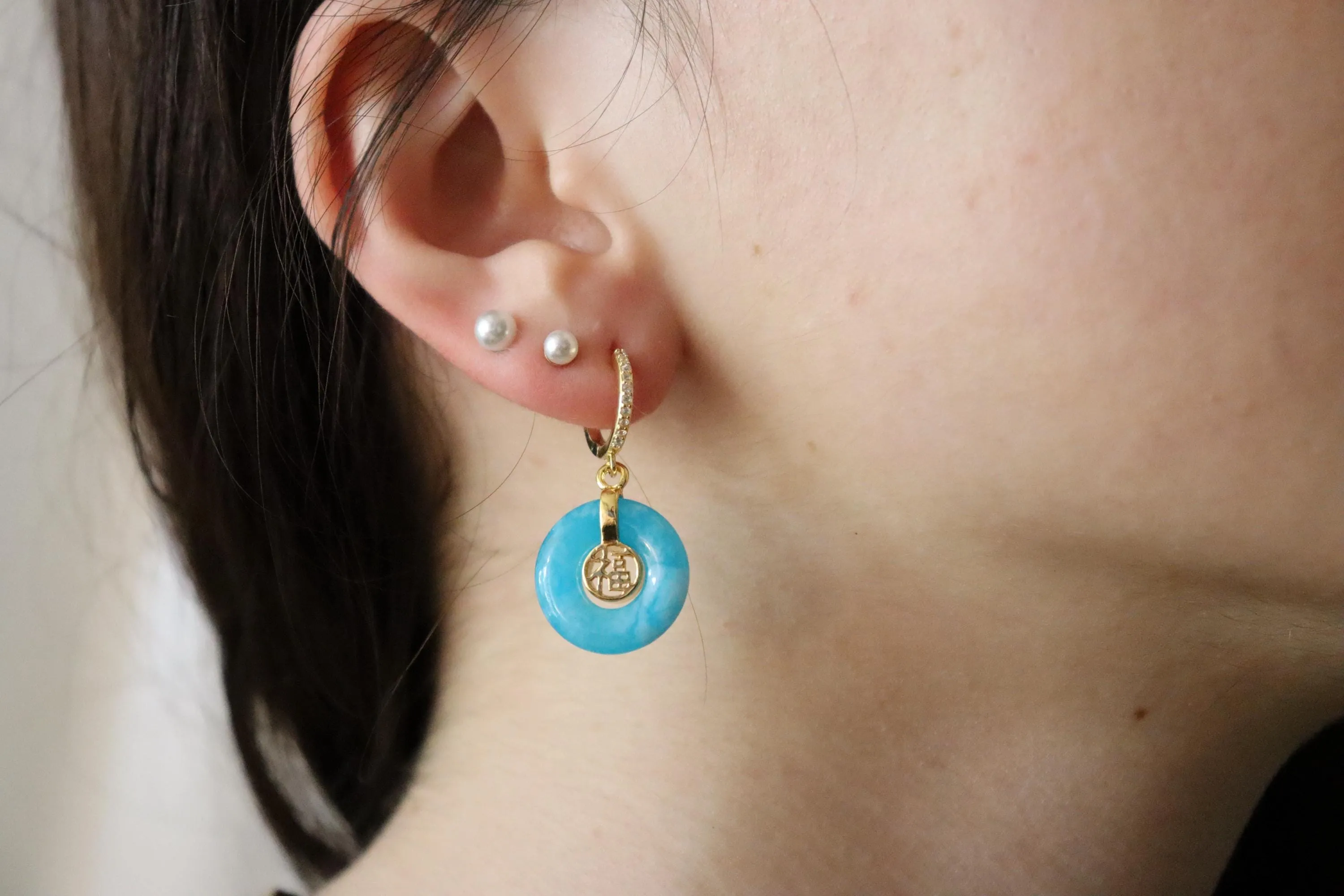 Gold  Filled Blue -Lavender  Jade Earrings, WATERPROOF , Gifts for Her.