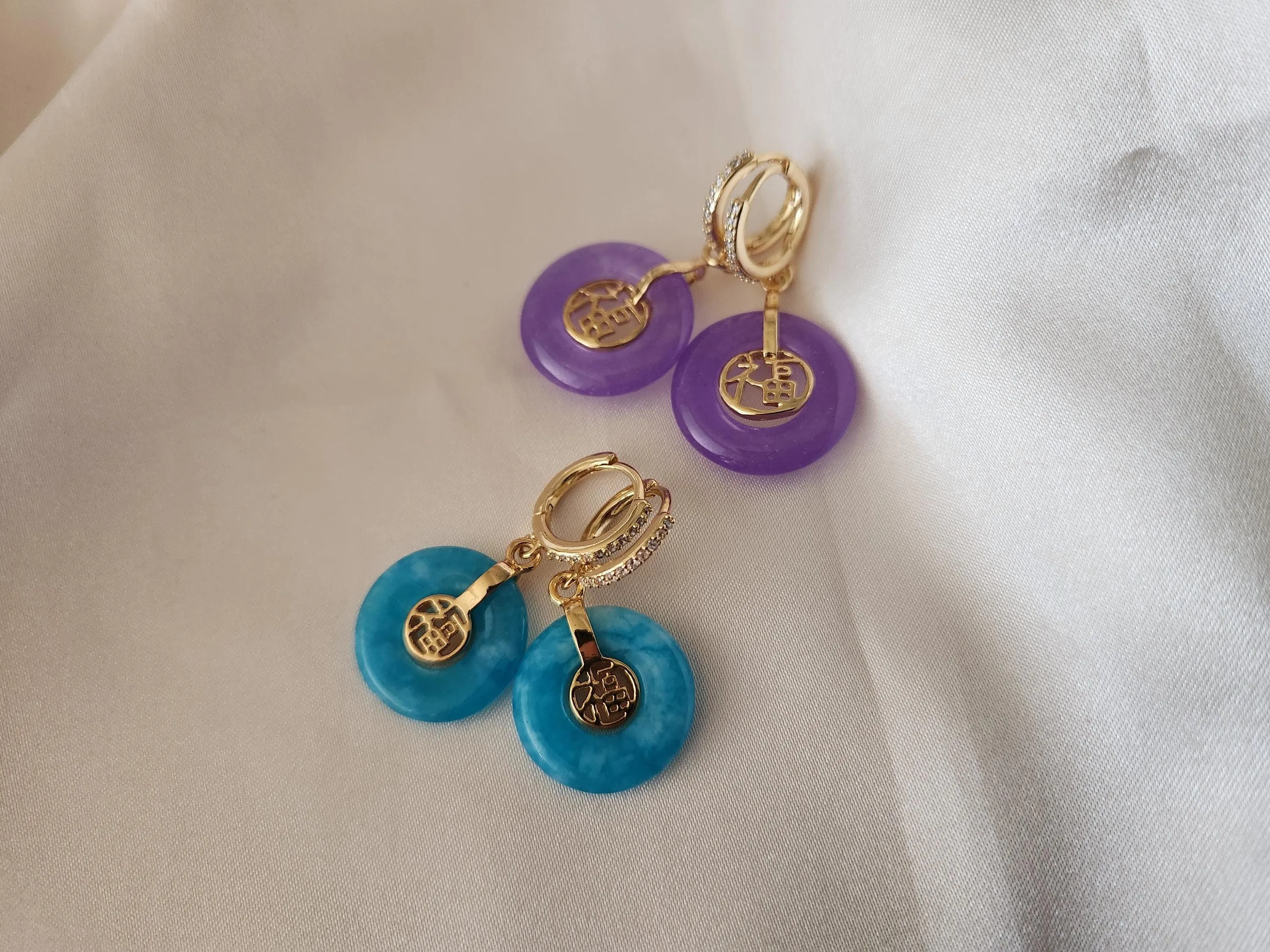 Gold  Filled Blue -Lavender  Jade Earrings, WATERPROOF , Gifts for Her.