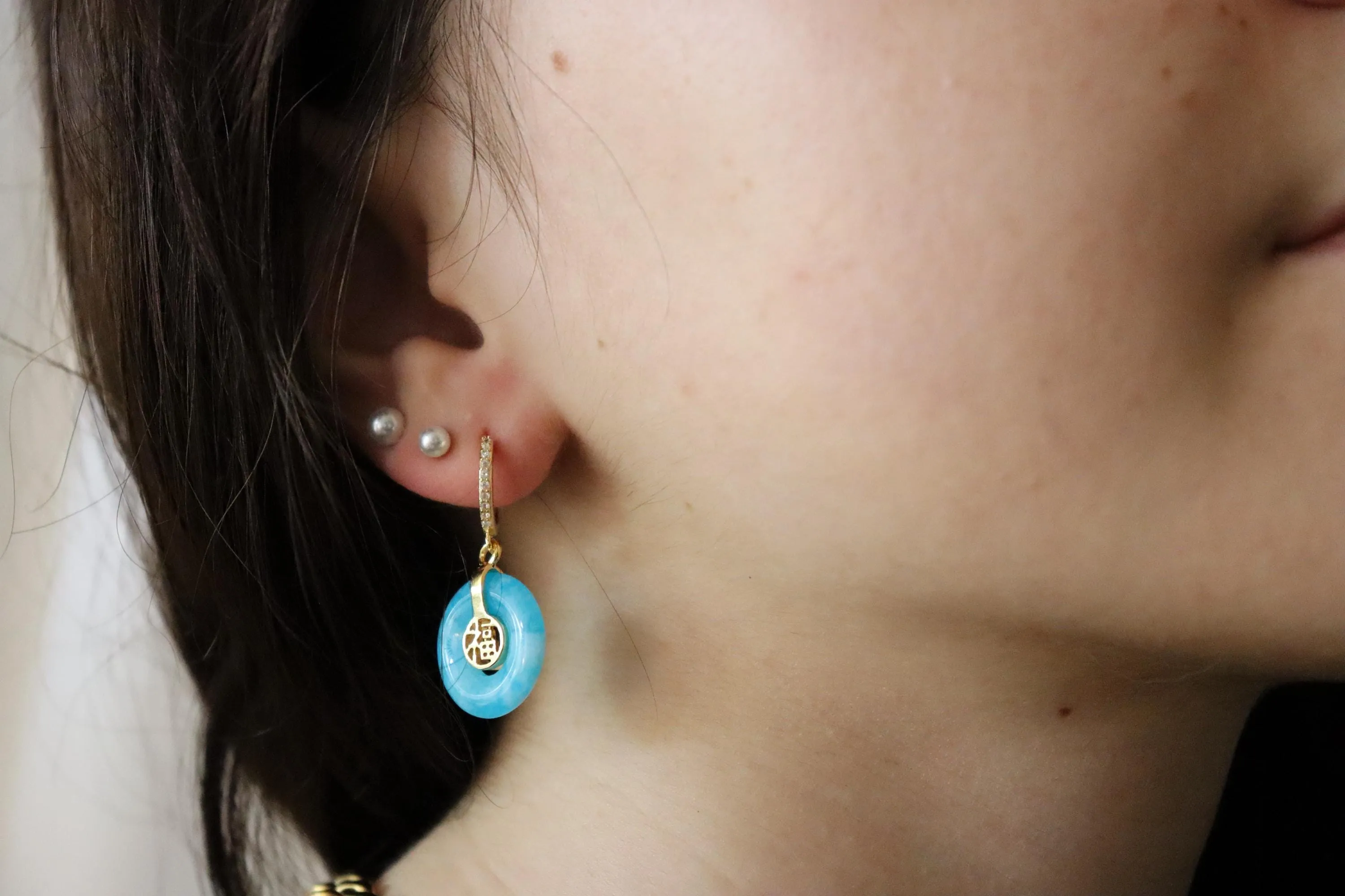 Gold  Filled Blue -Lavender  Jade Earrings, WATERPROOF , Gifts for Her.