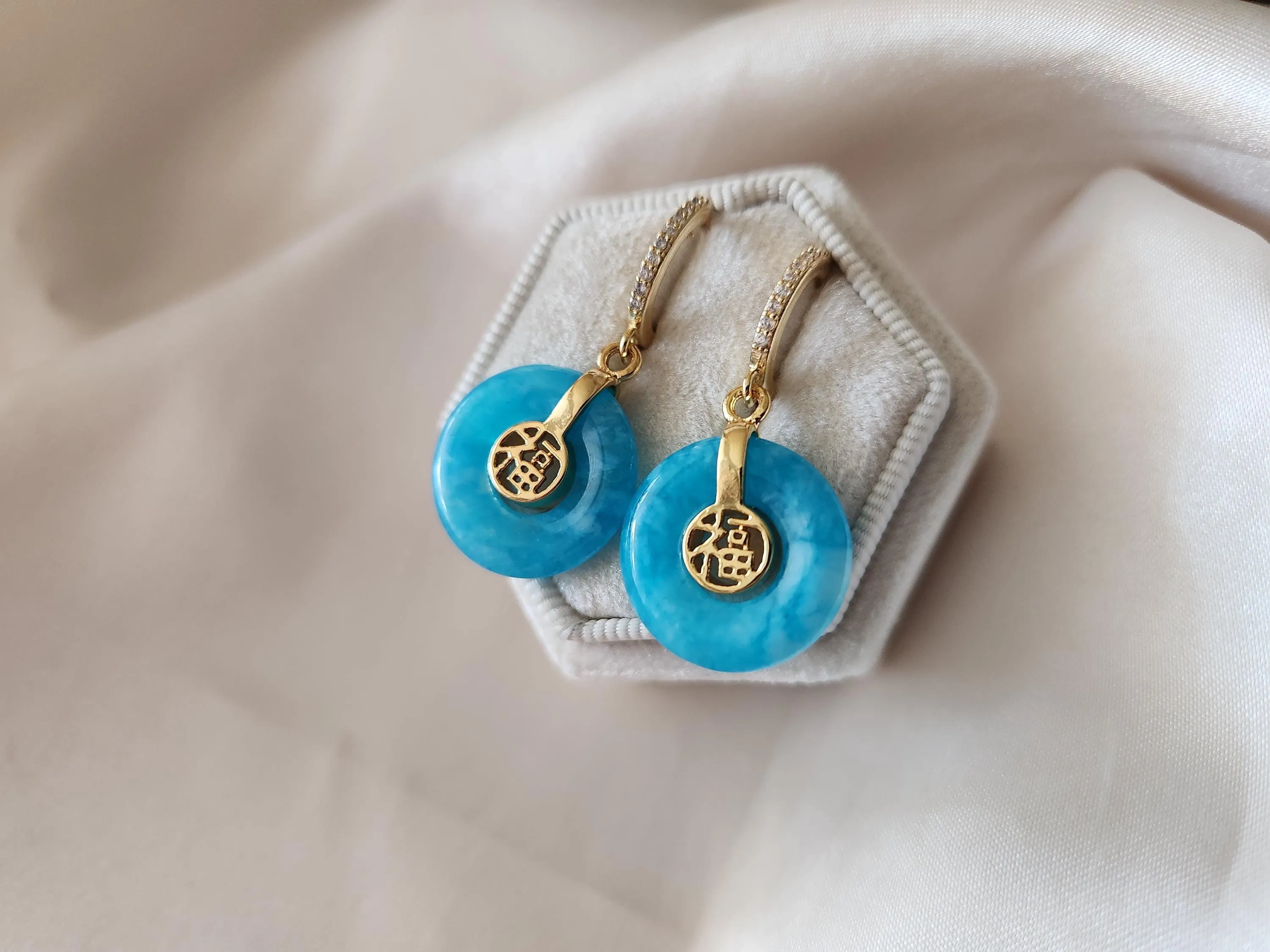 Gold  Filled Blue -Lavender  Jade Earrings, WATERPROOF , Gifts for Her.