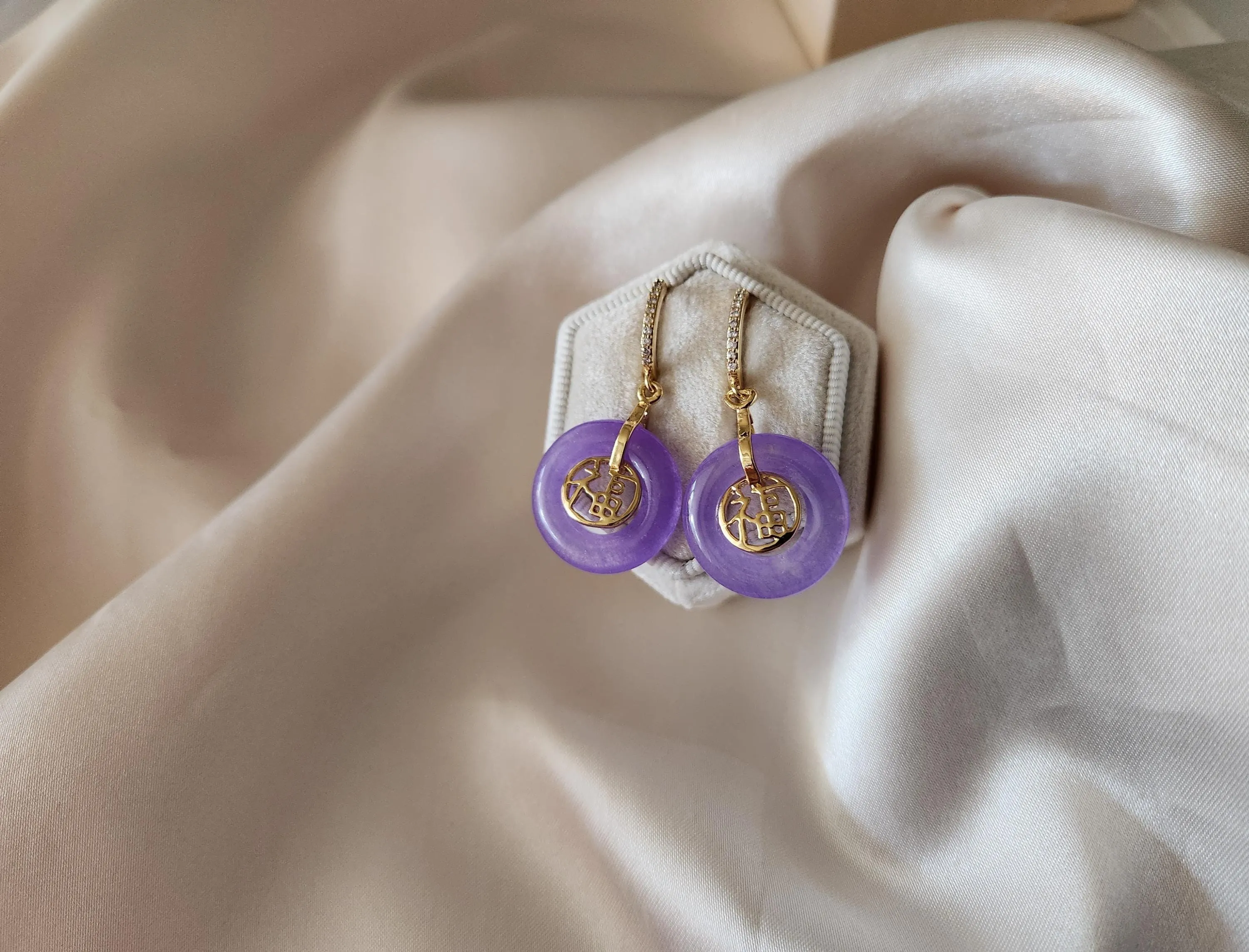 Gold  Filled Blue -Lavender  Jade Earrings, WATERPROOF , Gifts for Her.