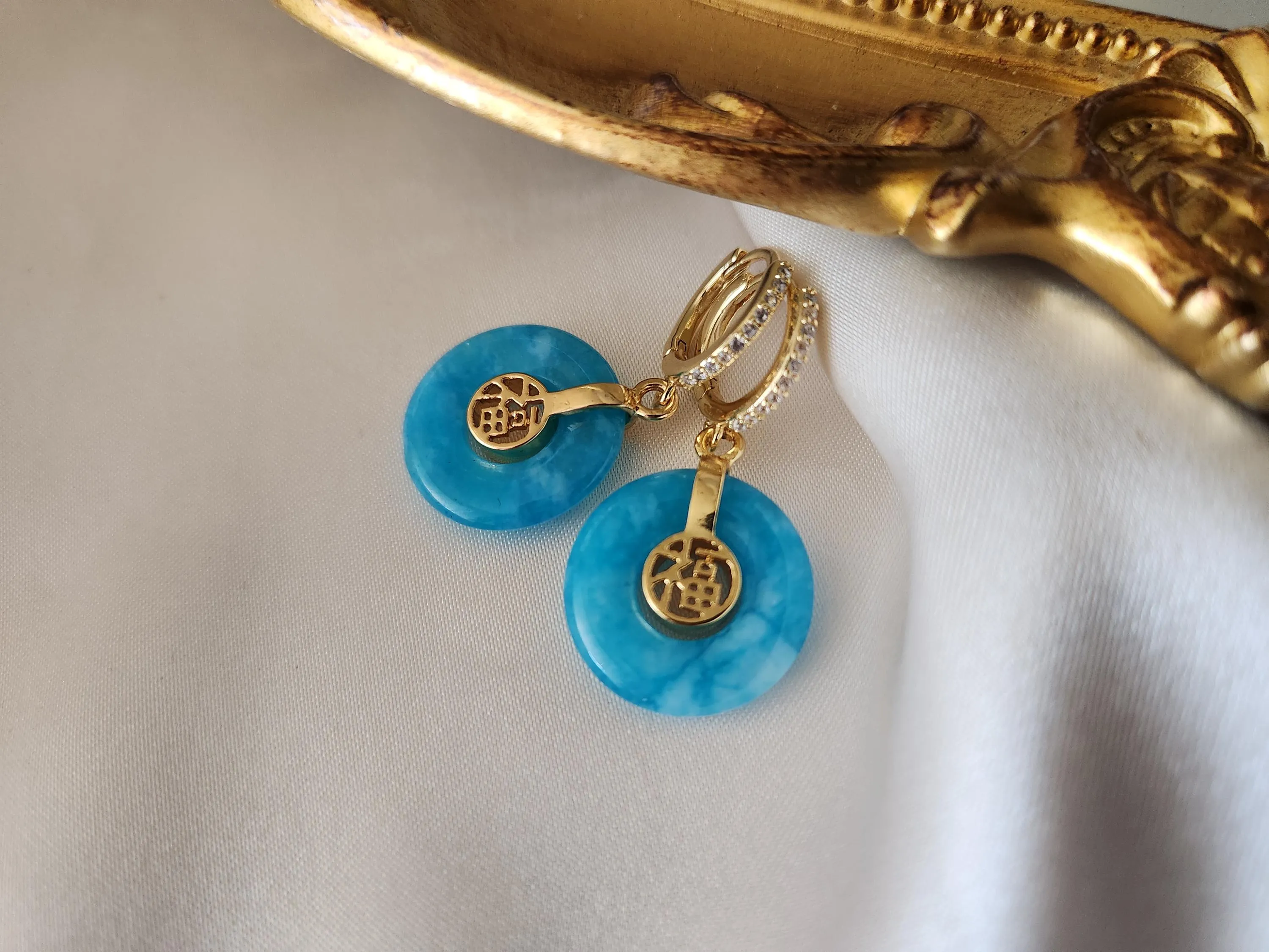 Gold  Filled Blue -Lavender  Jade Earrings, WATERPROOF , Gifts for Her.