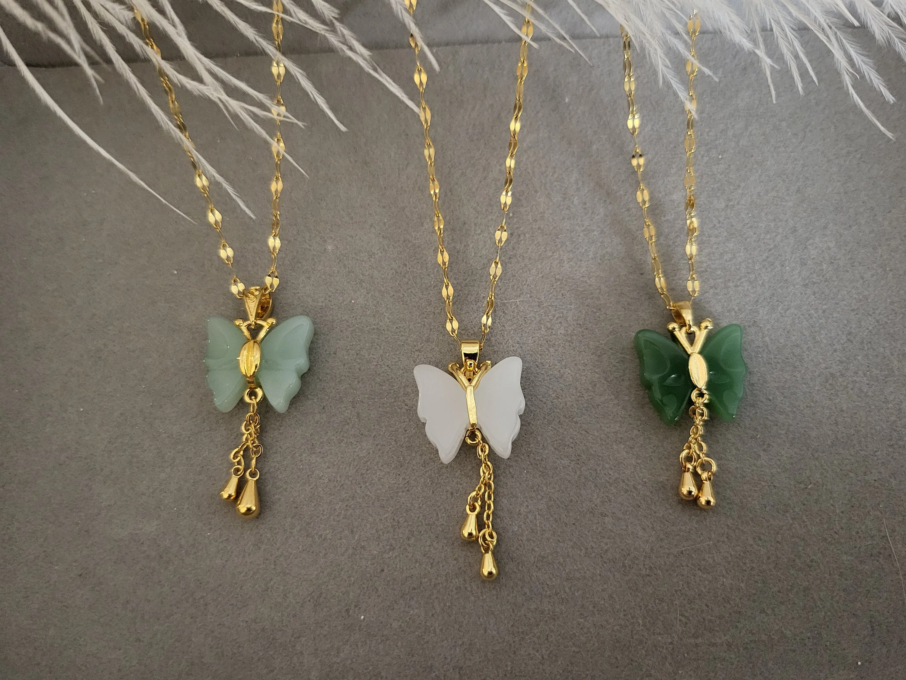 Gold  Filled Butterfly Jade Earrings, WATERPROOF Jade Necklace, Gifts for Her.