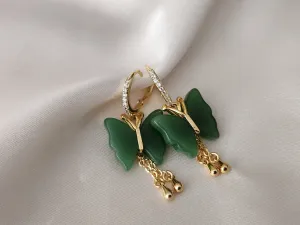 Gold  Filled Butterfly Jade Earrings, WATERPROOF Jade Necklace, Gifts for Her.