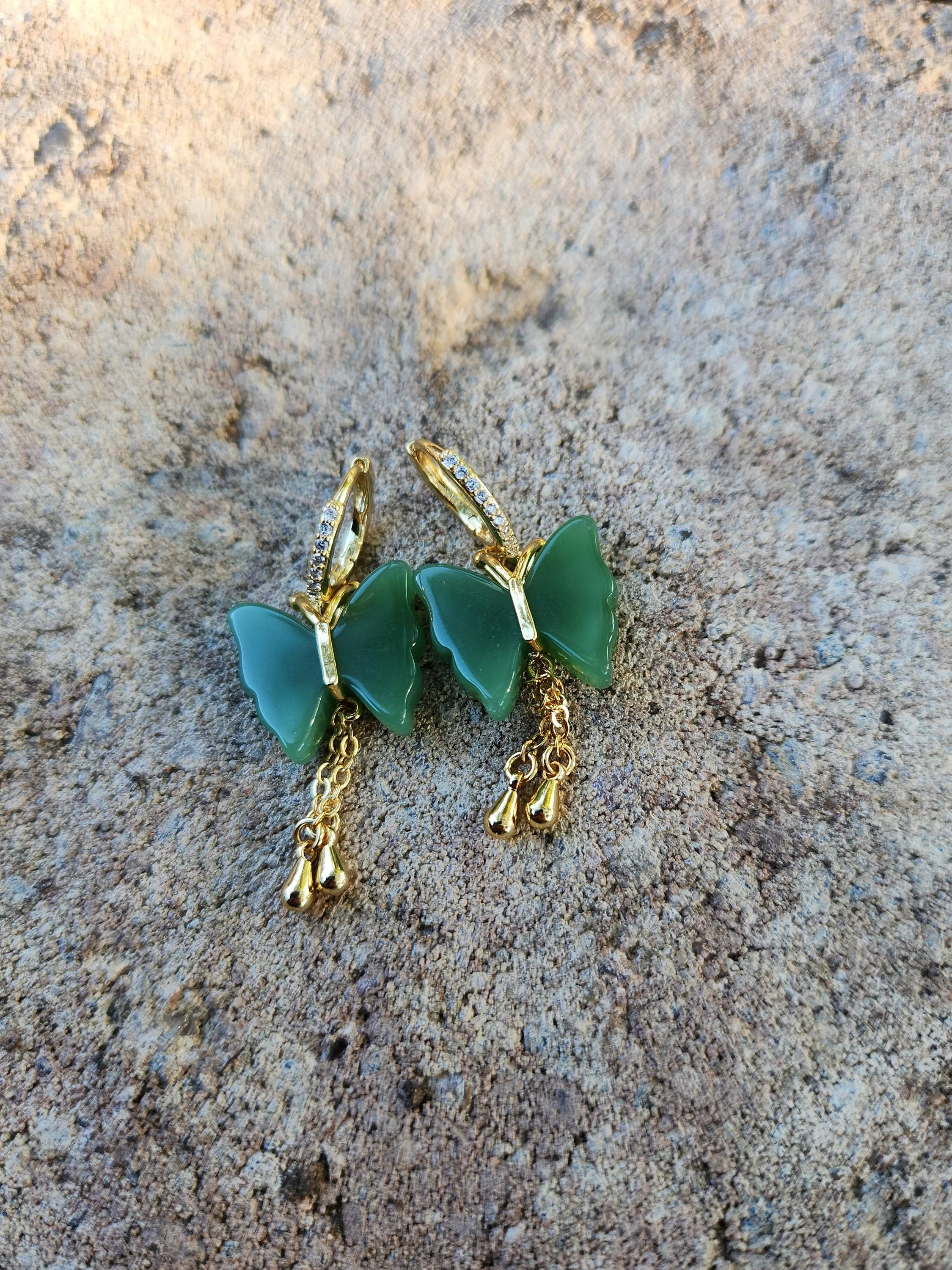 Gold  Filled Butterfly Jade Earrings, WATERPROOF Jade Necklace, Gifts for Her.