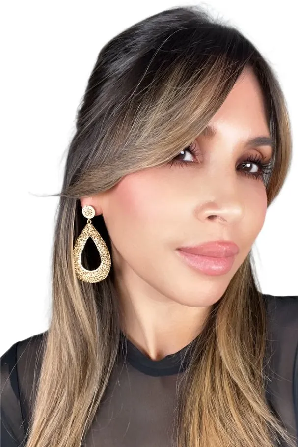 Gold Open Teardrop 925 Sterling Silver Statement Earring