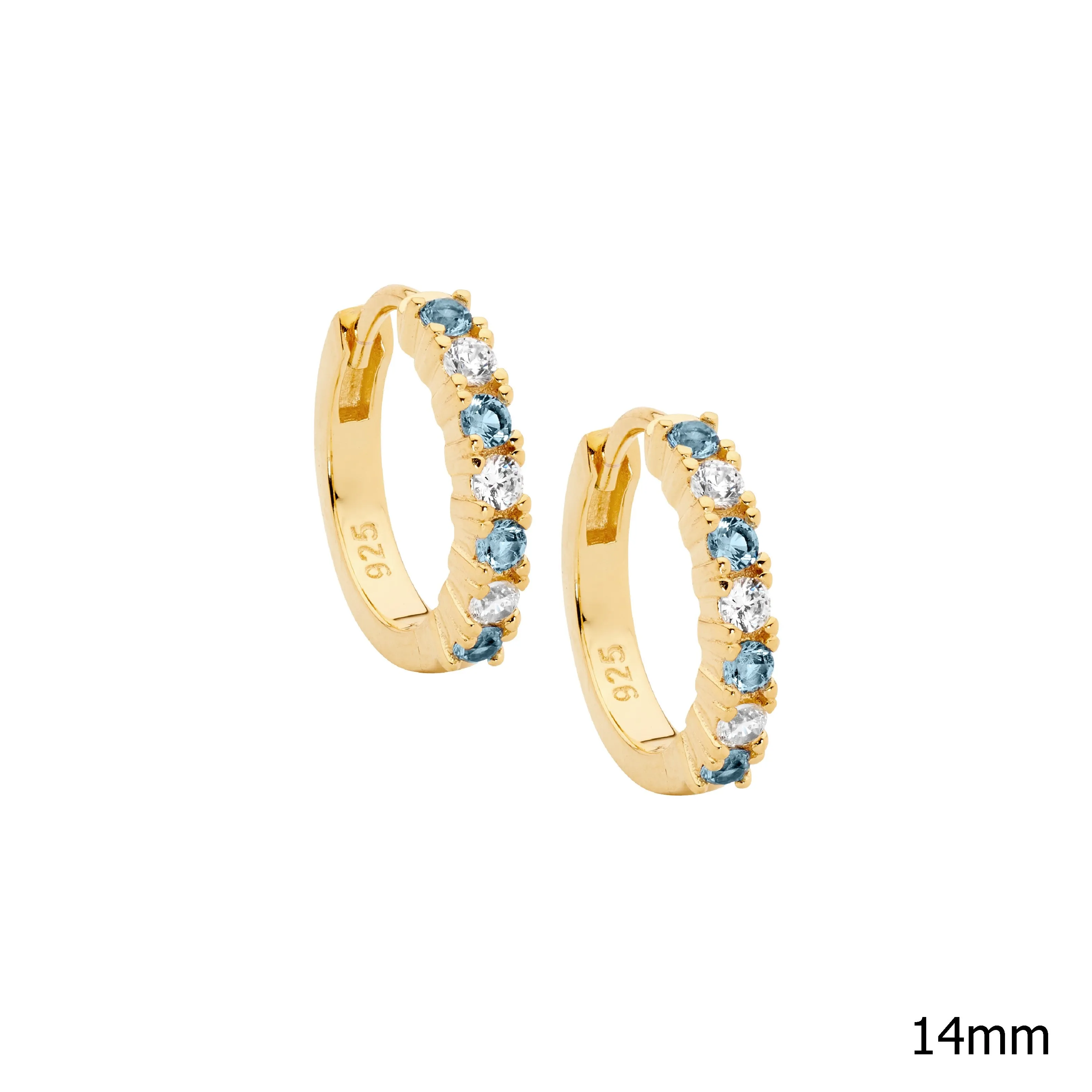 Gold Plated 14mm Hoop Earrings with Spinel and Cubic Zirconia E619G